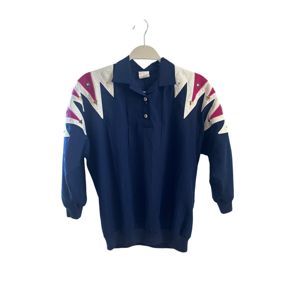 Vintage 80s GW Division of‎ Graff Navy Pullover Sweatshirt Studded Western Style